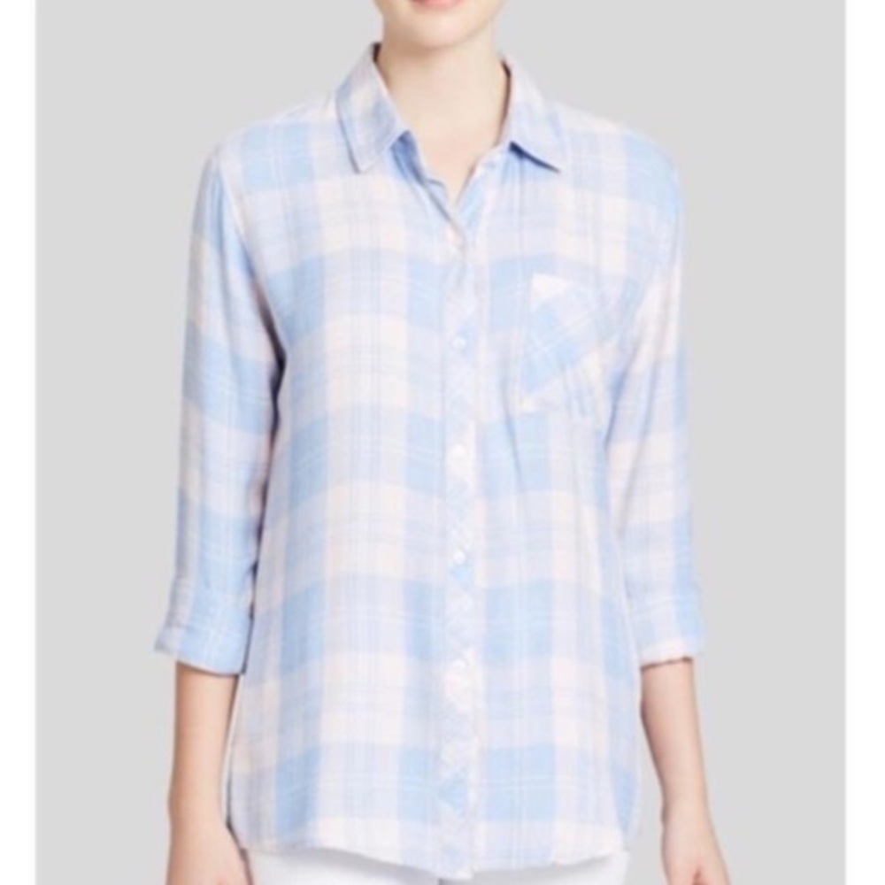 Rails Light Pink Blue Flannel Button Down Shirt - image 1